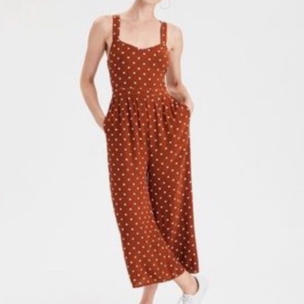 American Eagle Burnt Orange Polka Dot Jumpsuit